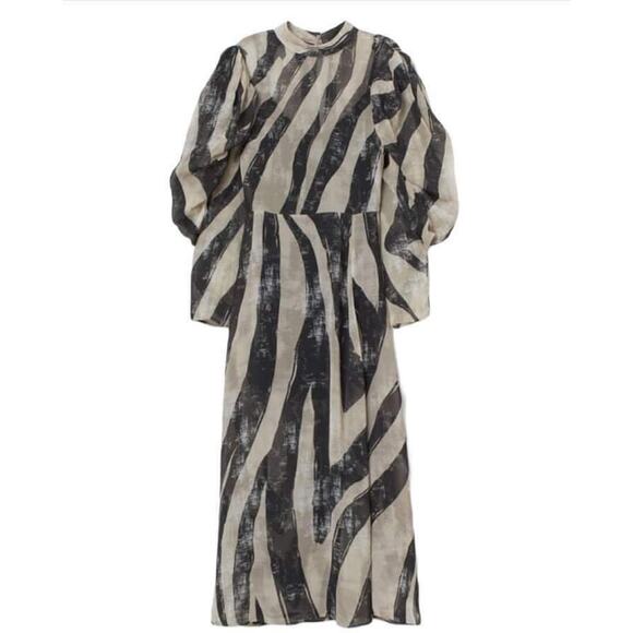 H&M Dress With Stand‎ Up Collar Stripe 0 NWT - Picture 1 of 6
